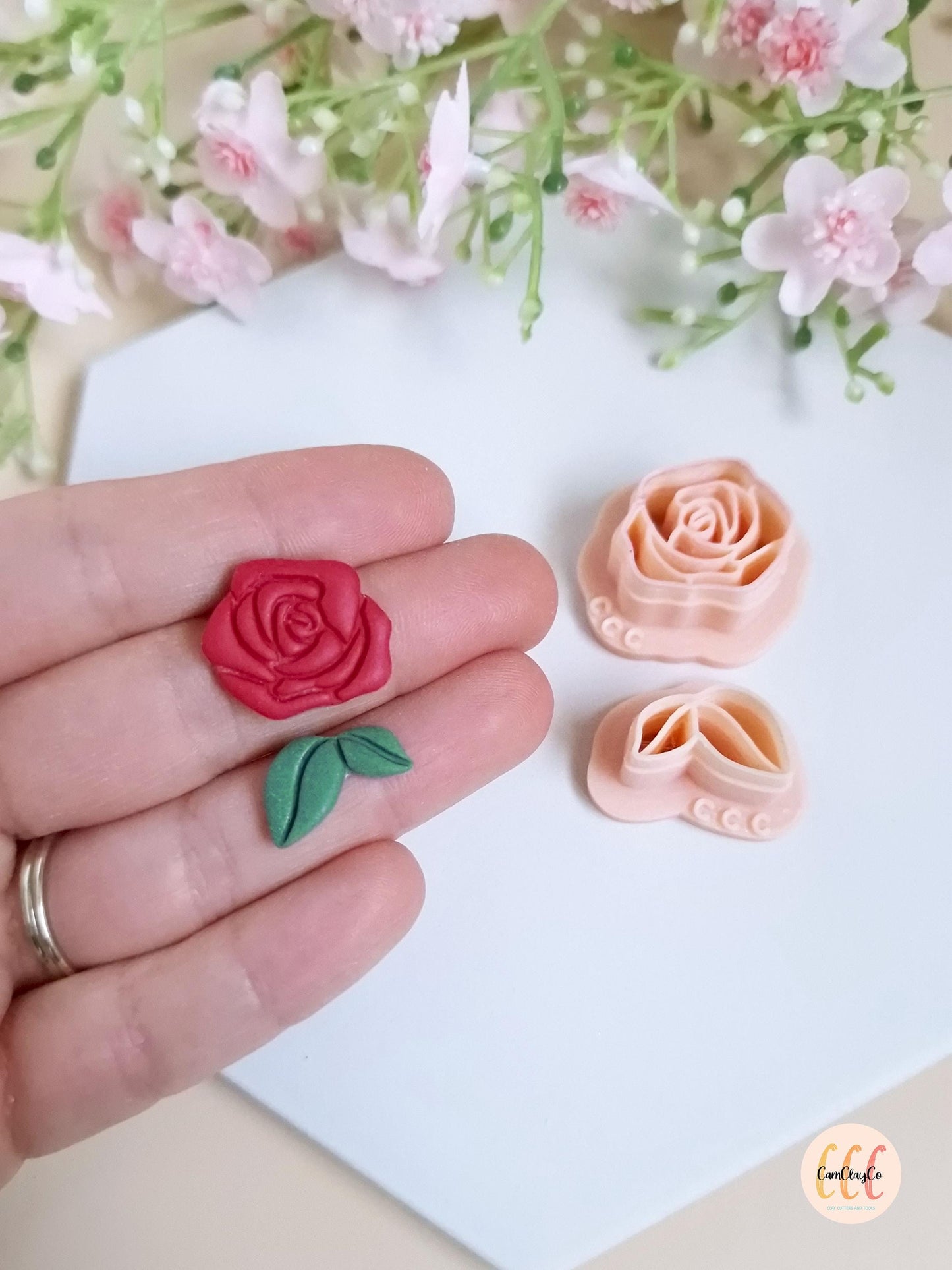 Set d'emporte-pièces 3D en forme de rose et feuilles pour la fabrication de bijoux en argile polymère