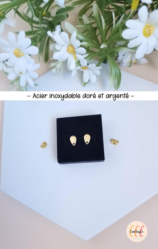 Boucles d'oreilles petites gouttes en acier inoxydable pour la fabrication de bijoux, doré et argenté - 2 pièces