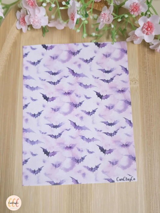 Feuille de transfert soluble à l'eau pour la fabrication de bijoux en argile polymère - Purple bats
