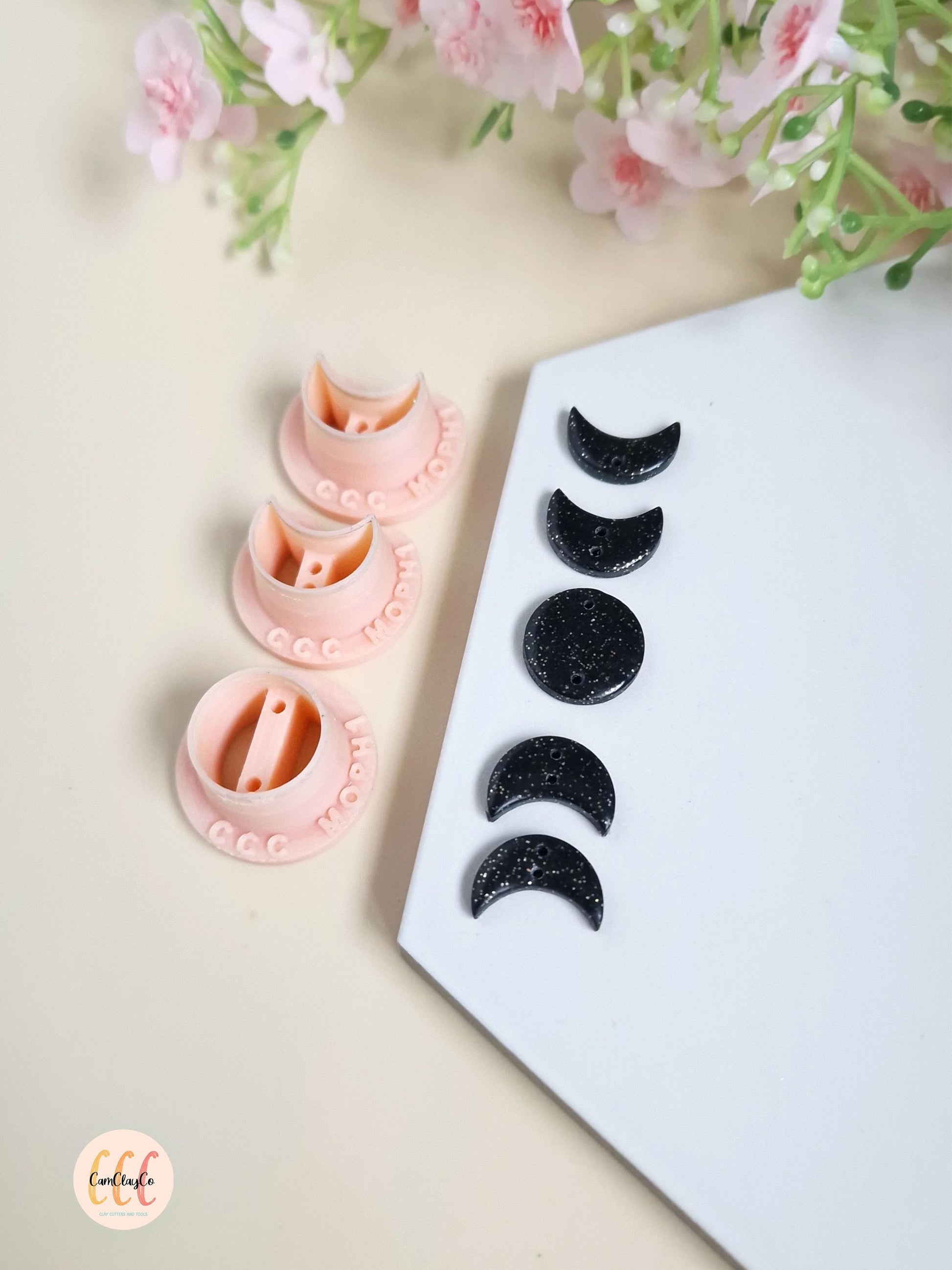 Set de trois emporte-pièces phases de la lune pour la fabrication de bijoux en argile polymère