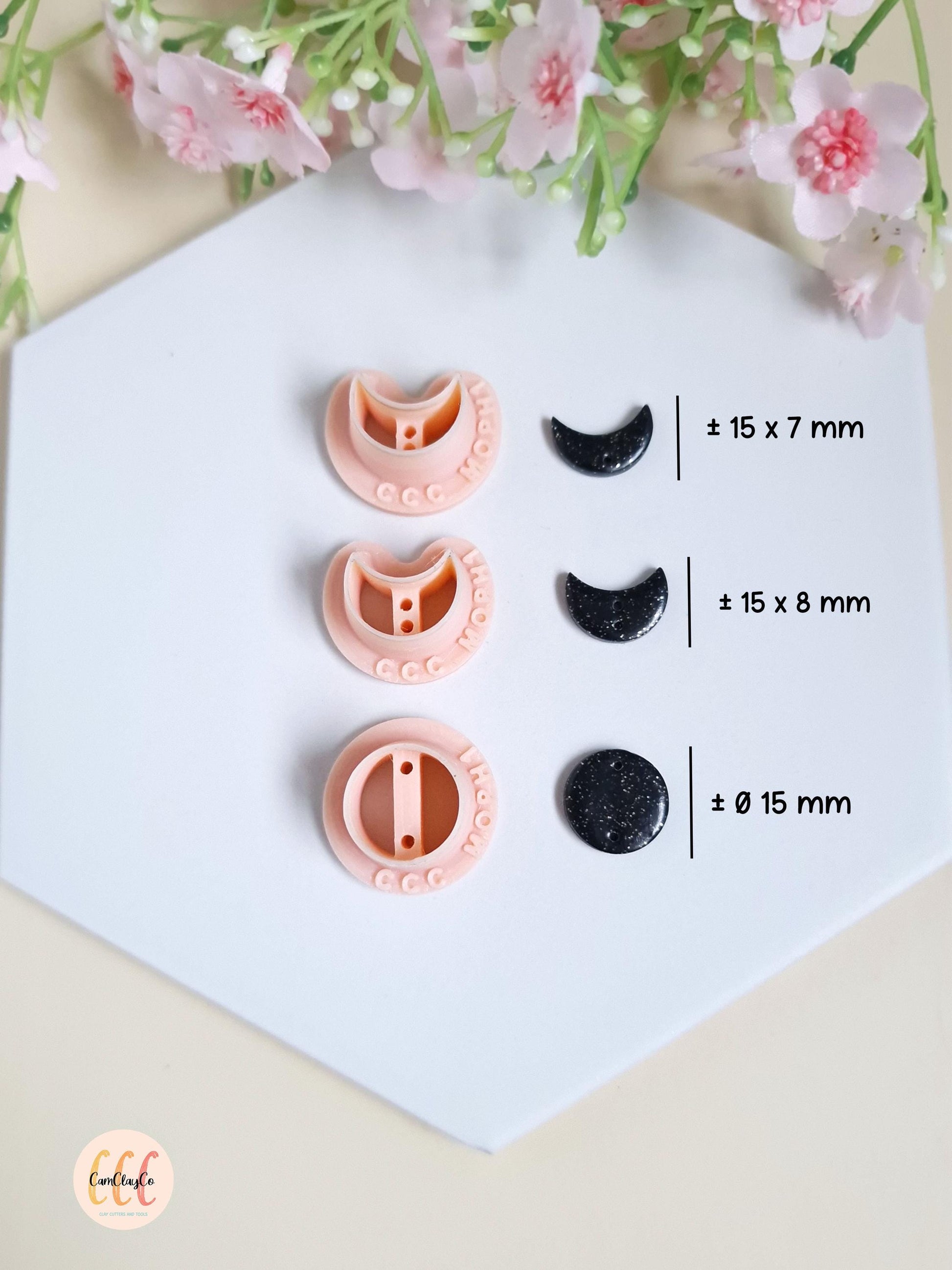 Set de trois emporte-pièces phases de la lune pour la fabrication de bijoux en argile polymère
