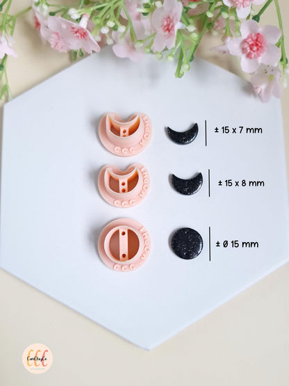 Set de trois emporte-pièces phases de la lune pour la fabrication de bijoux en argile polymère