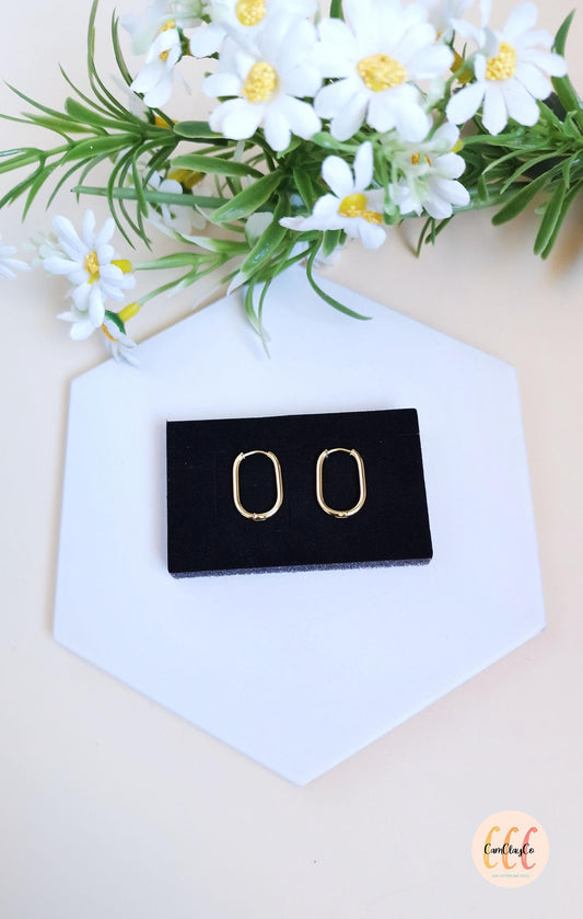 Boucles d'oreilles créoles ovales 23 x 15 mm, épaisseur 2 mm en acier inoxydable pour la fabrication de bijoux, doré et argenté - 2 pièces