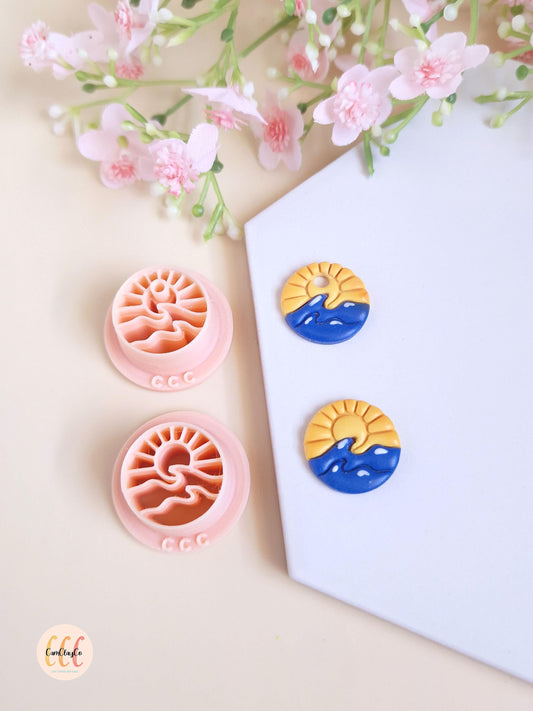 Emporte-pièces 3D en forme de coucher de soleil et mer pour la fabrication de bijoux en argile polymère, créoles interchangeables, pampilles
