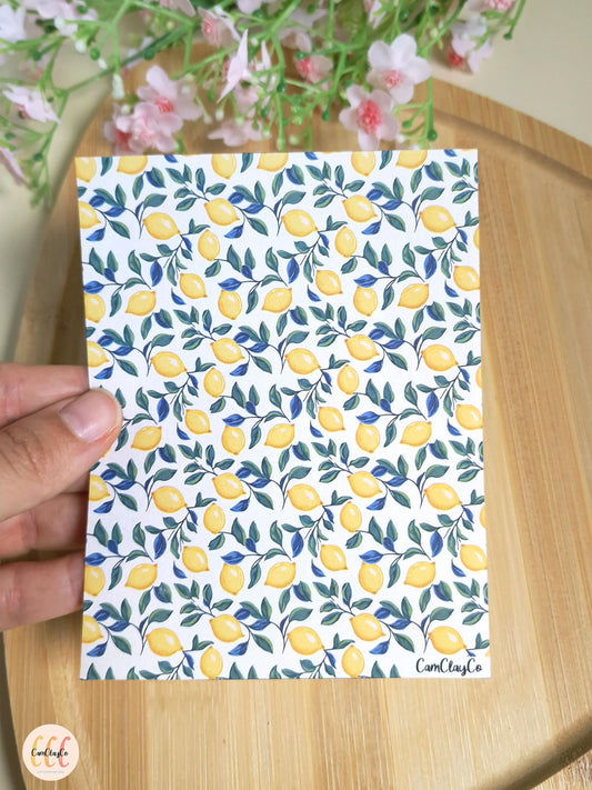 Feuille de transfert soluble à l'eau pour la fabrication de bijoux en argile polymère - Citrons feuilles bleues