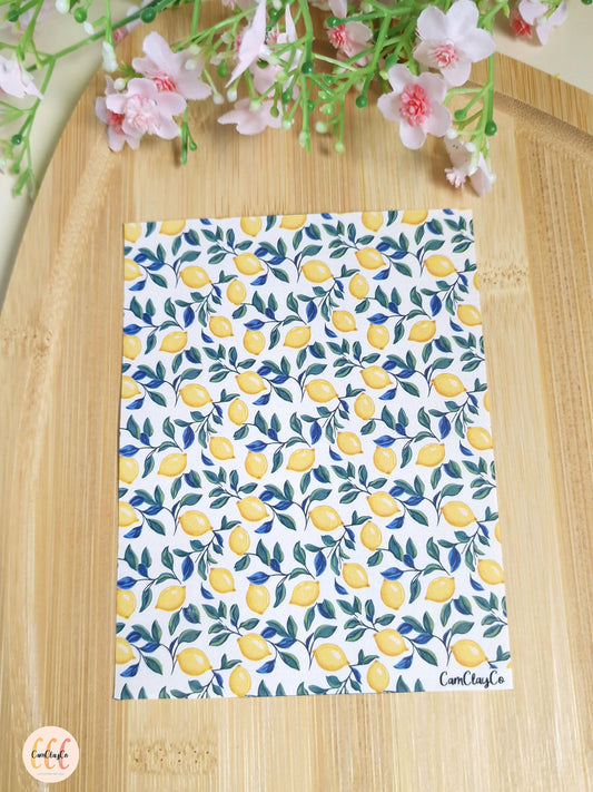 Feuille de transfert soluble à l'eau pour la fabrication de bijoux en argile polymère - Citrons feuilles bleues
