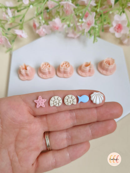 Minis emporte-pièces 3D été, étoile de mer, coquillages, poisson, 10 mm pour la fabrication de bijoux en argile polymère