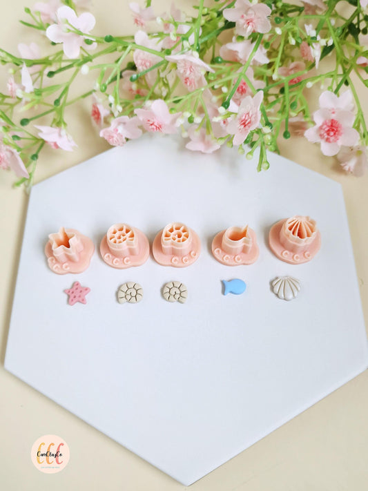Minis emporte-pièces 3D été, étoile de mer, coquillages, poisson, 10 mm pour la fabrication de bijoux en argile polymère