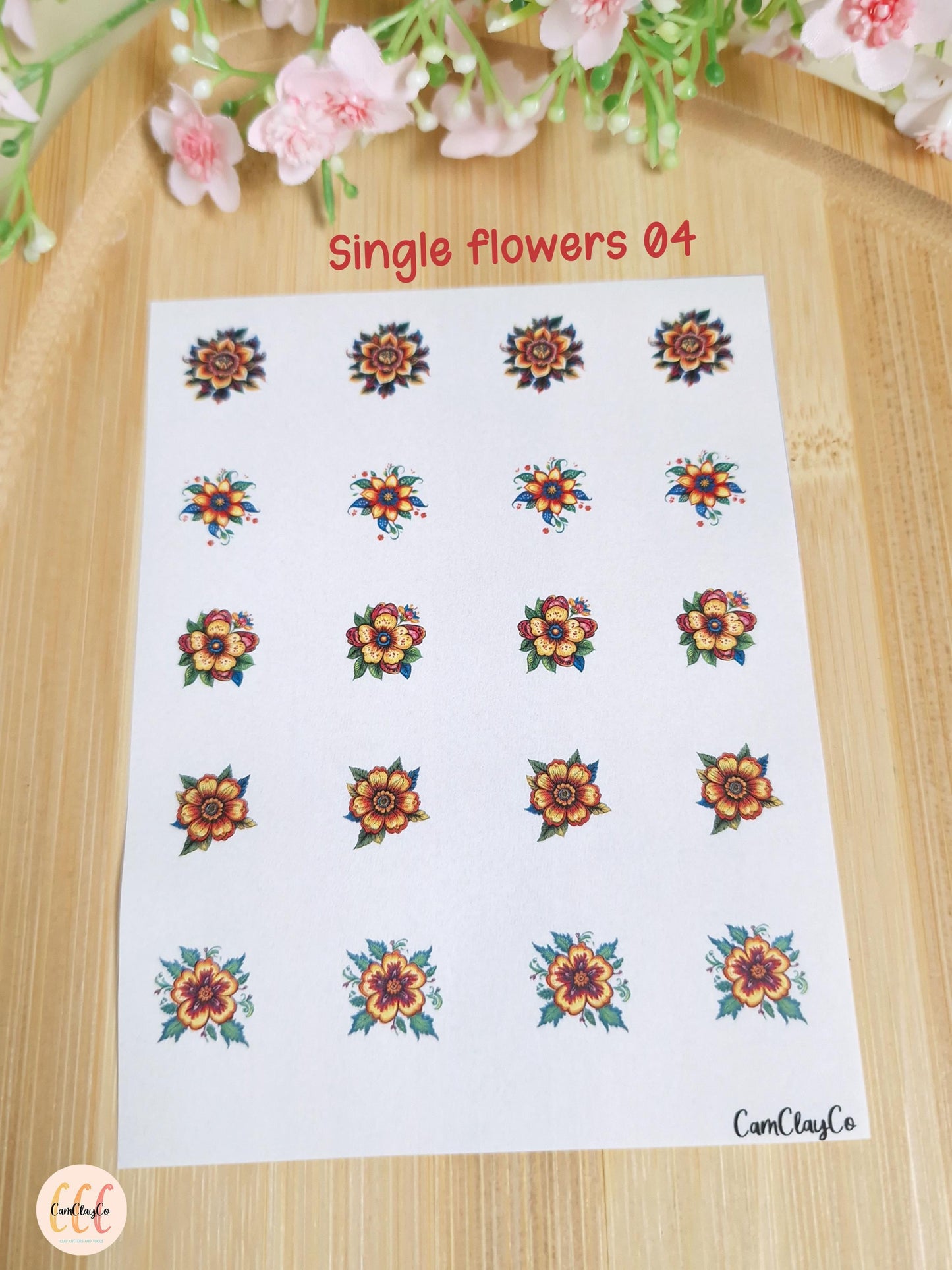 Feuille de transfert soluble à l'eau - Single flowers