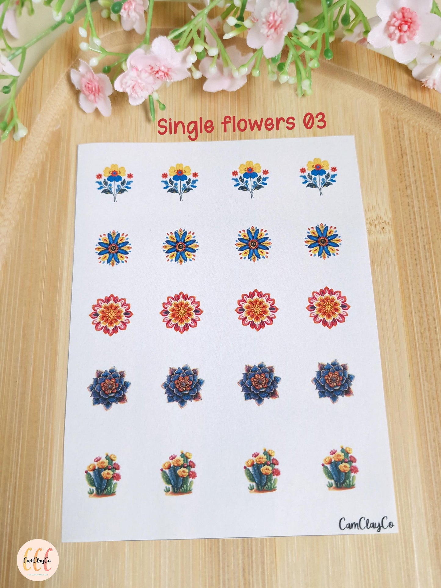 Feuille de transfert soluble à l'eau - Single flowers
