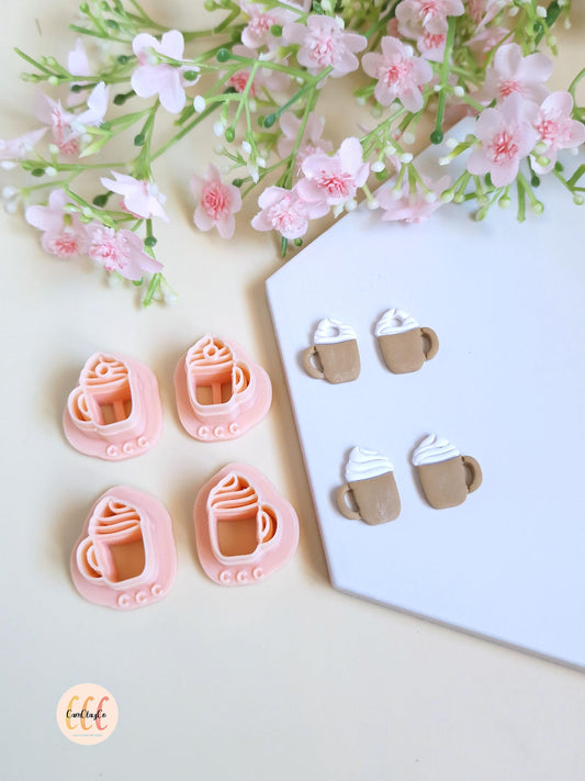 Emporte-pièces en forme de tasses à café avec crème pour la fabrication de bijoux en argile polymère, créoles interchangeables, pampilles