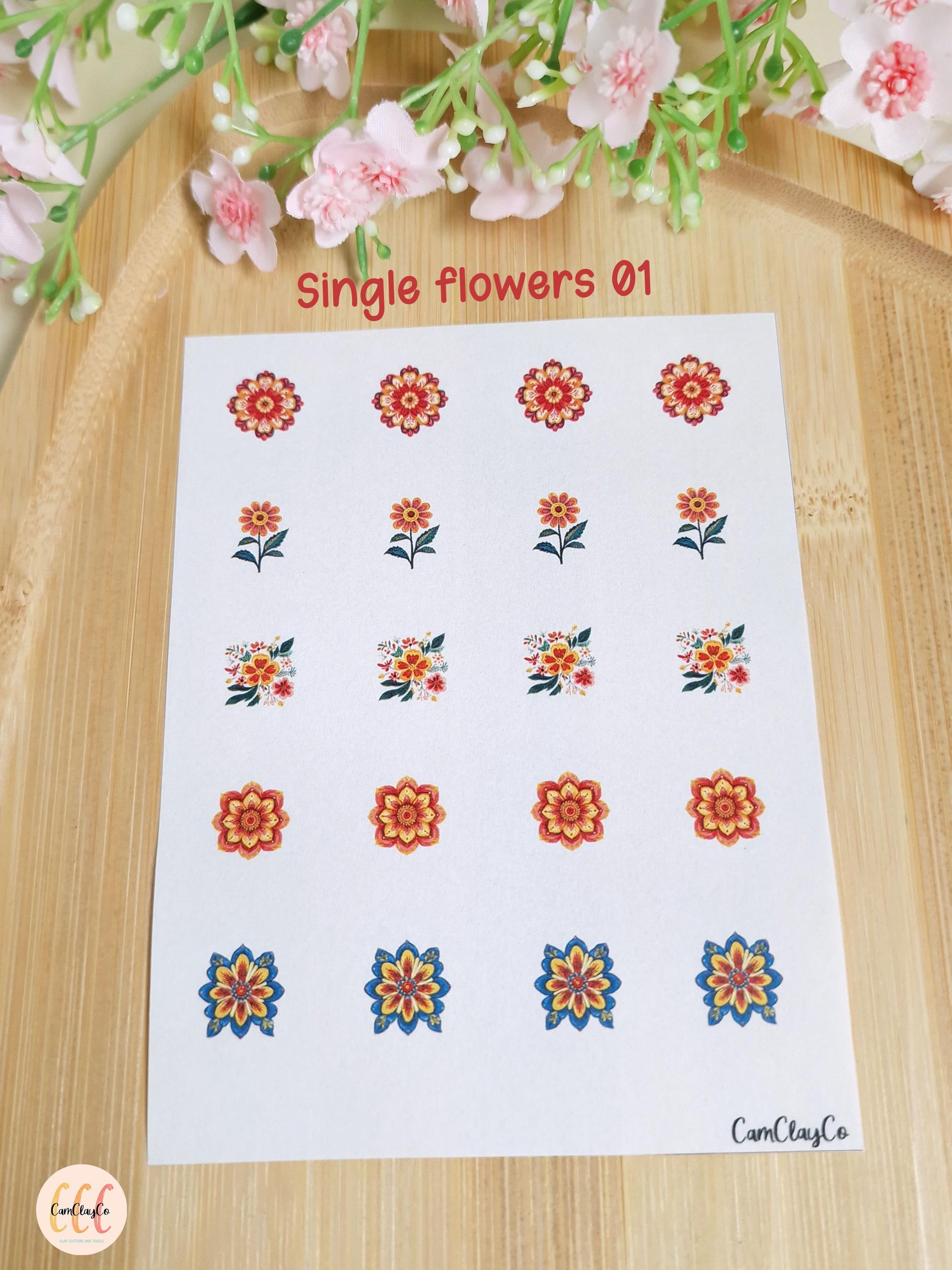 Feuille de transfert soluble à l'eau - Single flowers