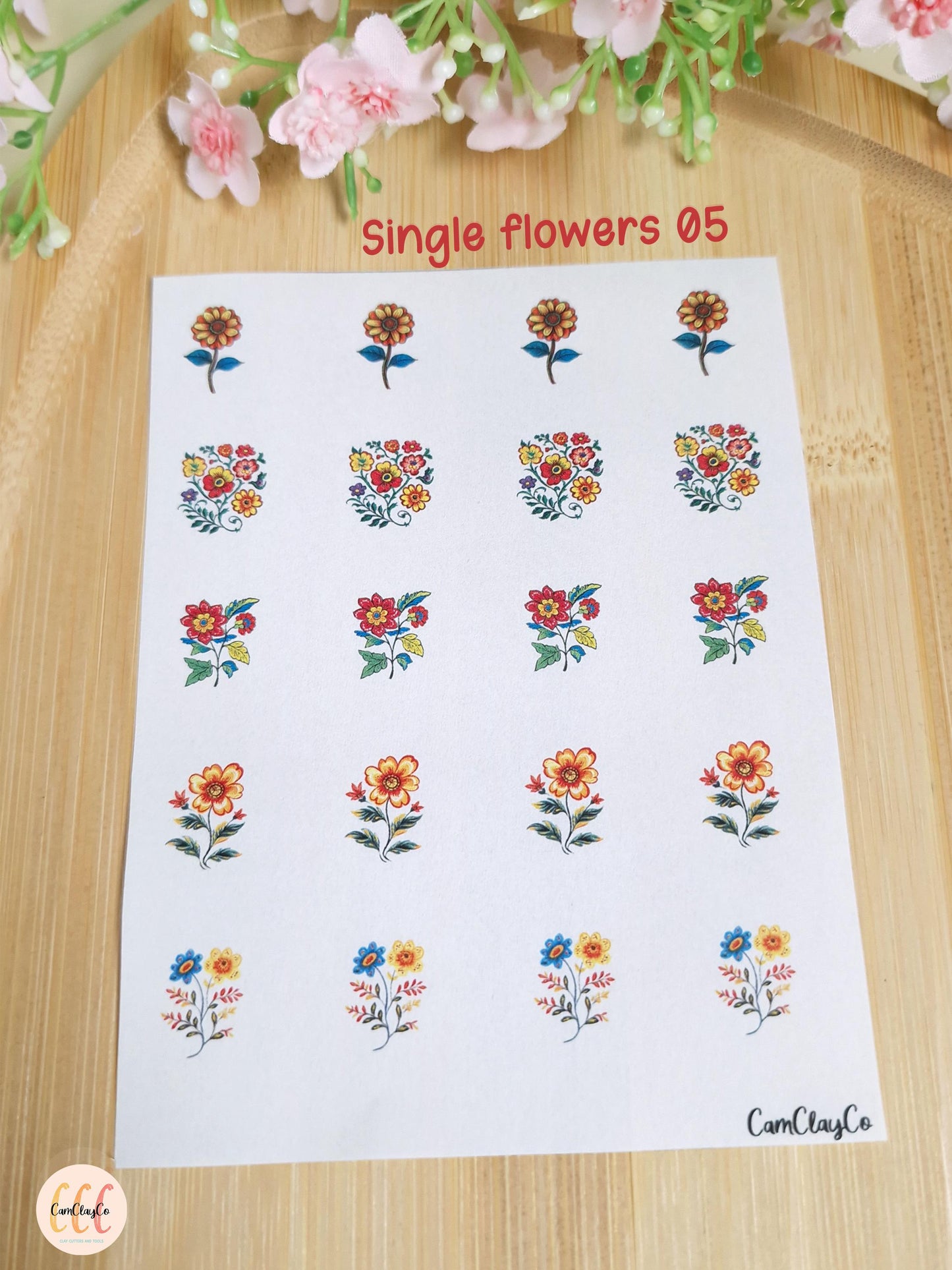 Feuille de transfert soluble à l'eau - Single flowers