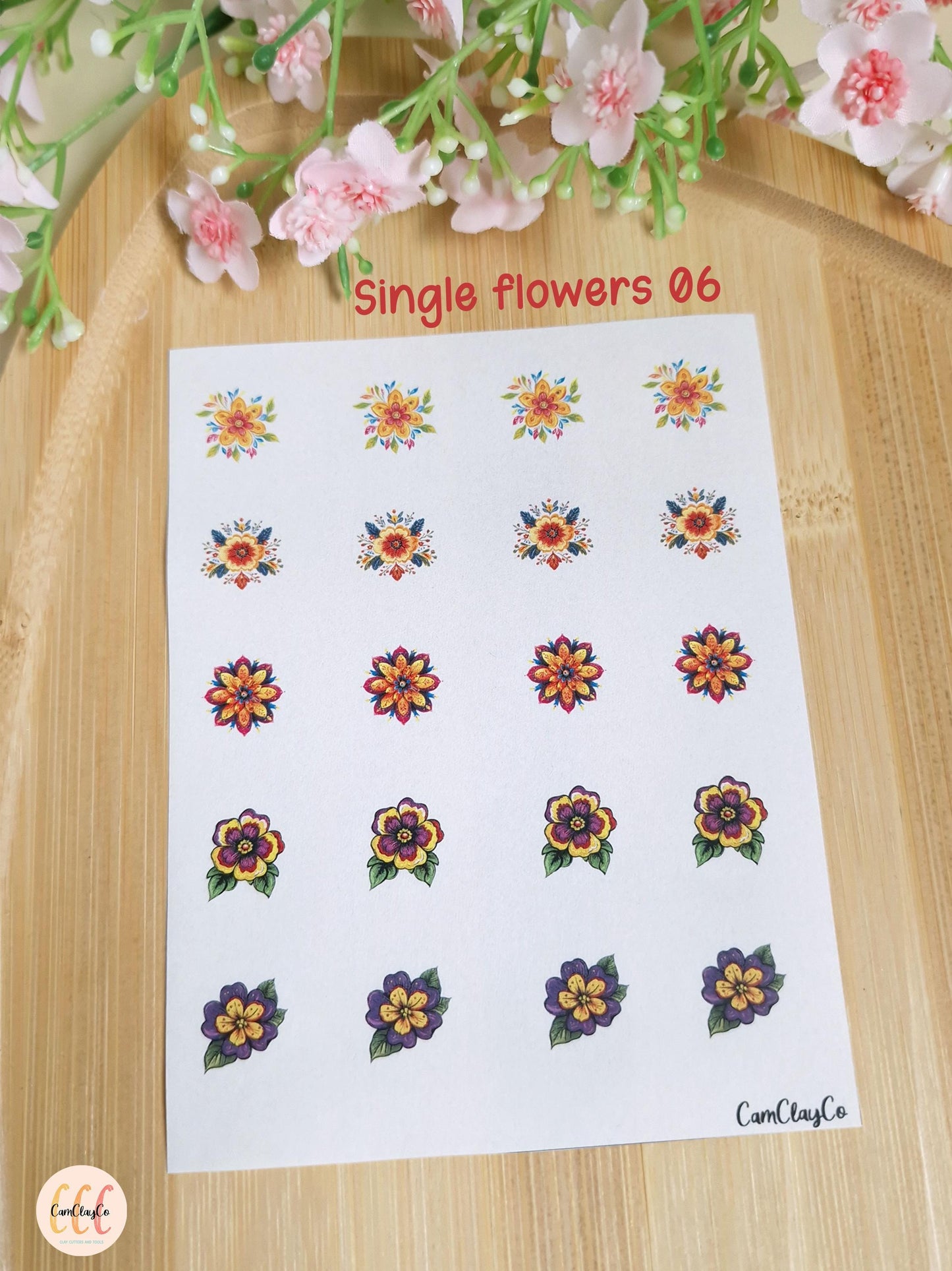 Feuille de transfert soluble à l'eau - Single flowers