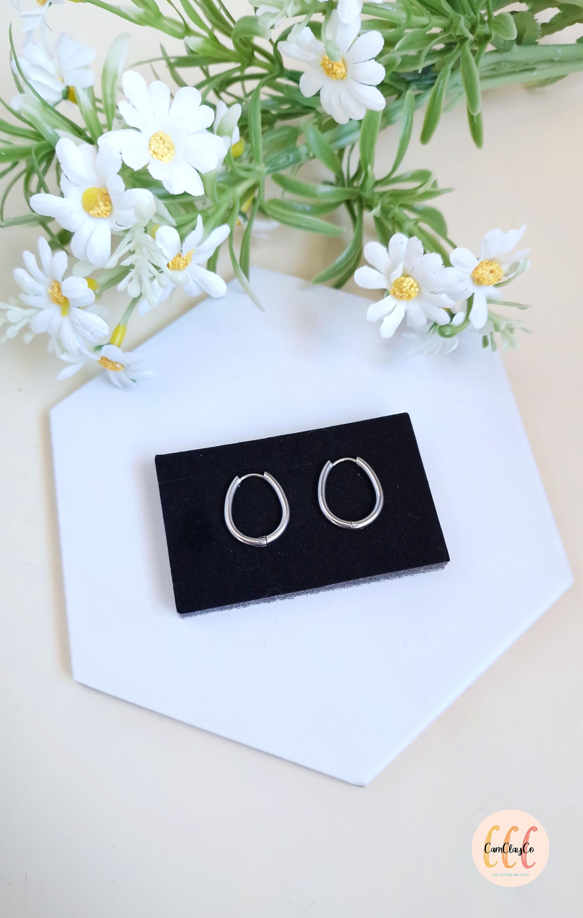 Boucles d'oreilles créoles ovales œufs en acier inoxydable pour la fabrication de bijoux, doré et argenté - 2 pièces