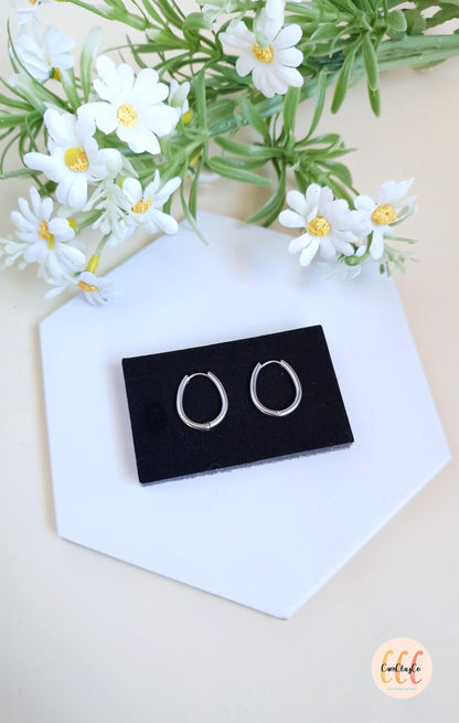 Boucles d'oreilles créoles ovales œufs en acier inoxydable pour la fabrication de bijoux, doré et argenté - 2 pièces