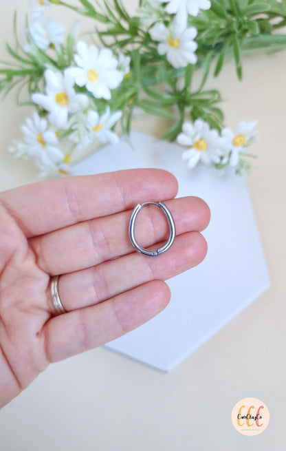 Boucles d'oreilles créoles ovales œufs en acier inoxydable pour la fabrication de bijoux, doré et argenté - 2 pièces