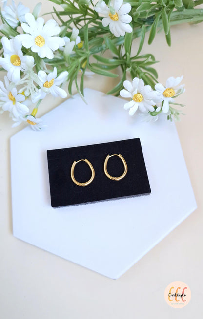 Boucles d'oreilles créoles ovales œufs en acier inoxydable pour la fabrication de bijoux, doré et argenté - 2 pièces