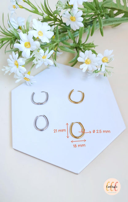 Boucles d'oreilles créoles ovales œufs en acier inoxydable pour la fabrication de bijoux, doré et argenté - 2 pièces