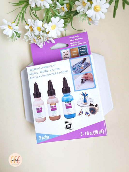 Argile liquide à cuire - 3 flacons - Glam Metallics - Rose Gold / Bronze / Peacock Pearl