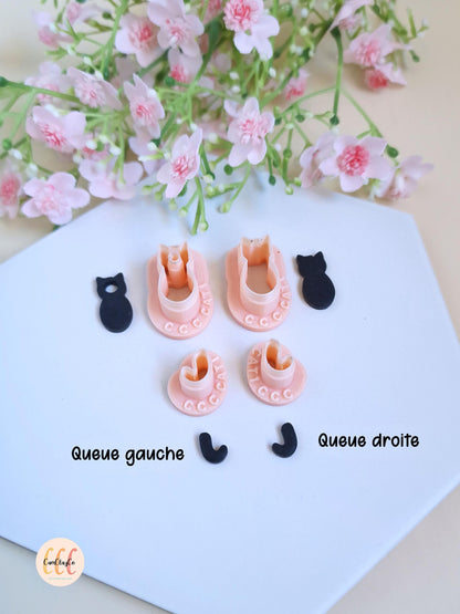 Emporte-pièce 3D en forme de chat avec queue pour la fabrication de bijoux en argile polymère, pampilles créoles interchangeables