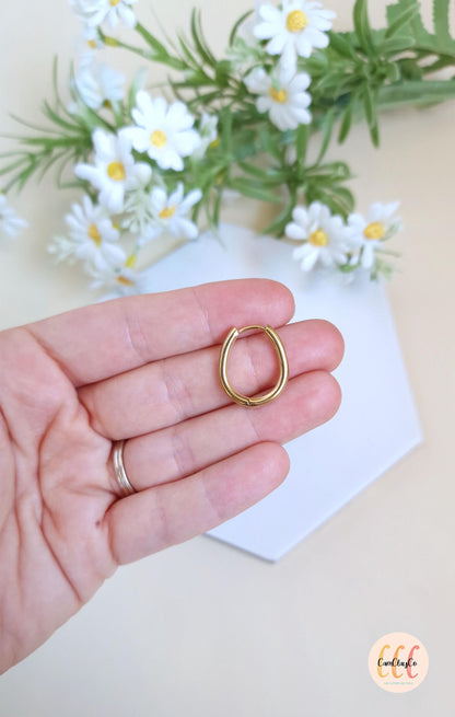 Boucles d'oreilles créoles ovales œufs en acier inoxydable pour la fabrication de bijoux, doré et argenté - 2 pièces