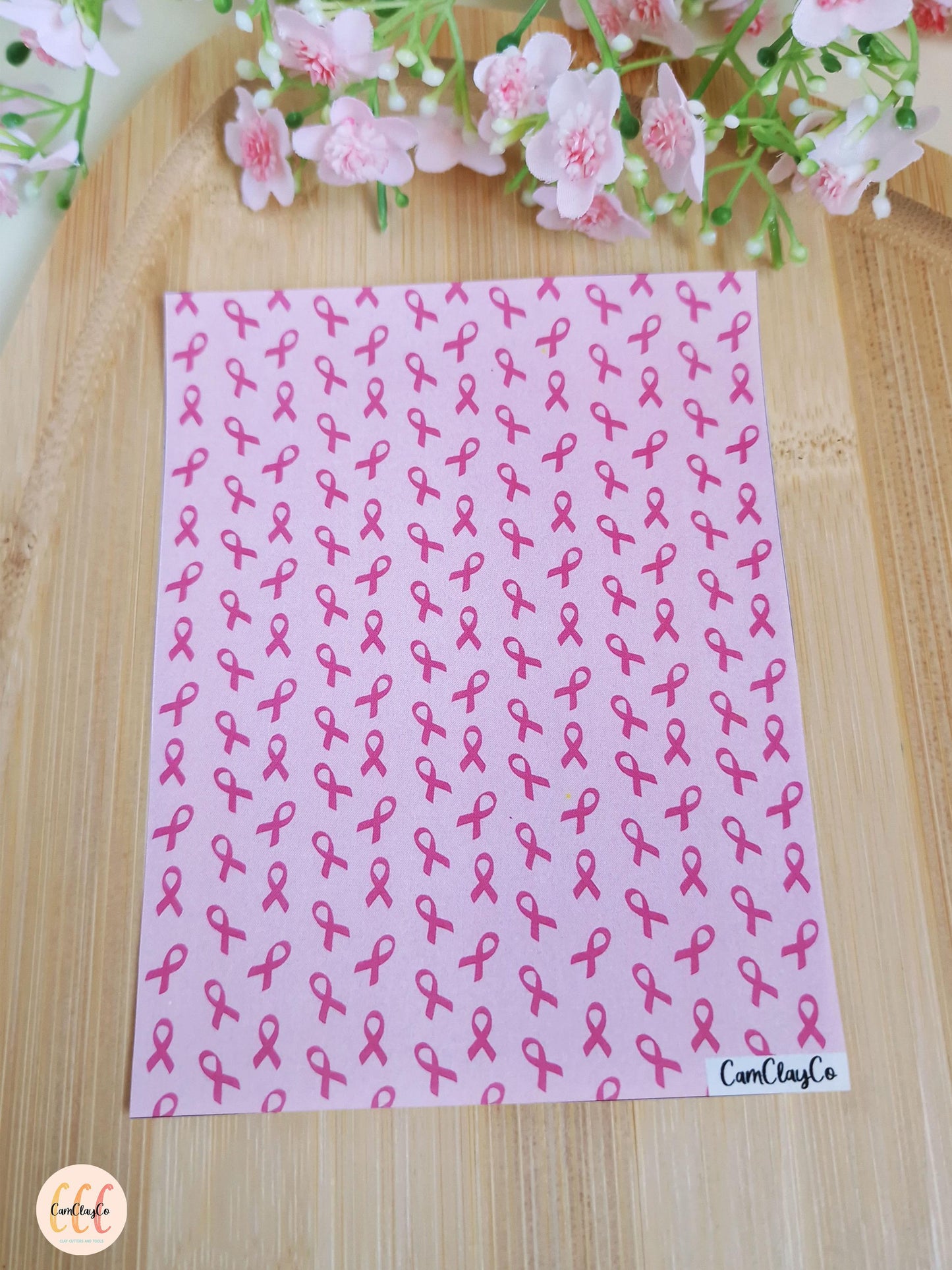 Feuille de transfert soluble à l'eau pour la fabrication de bijoux en argile polymère - Octobre rose 01