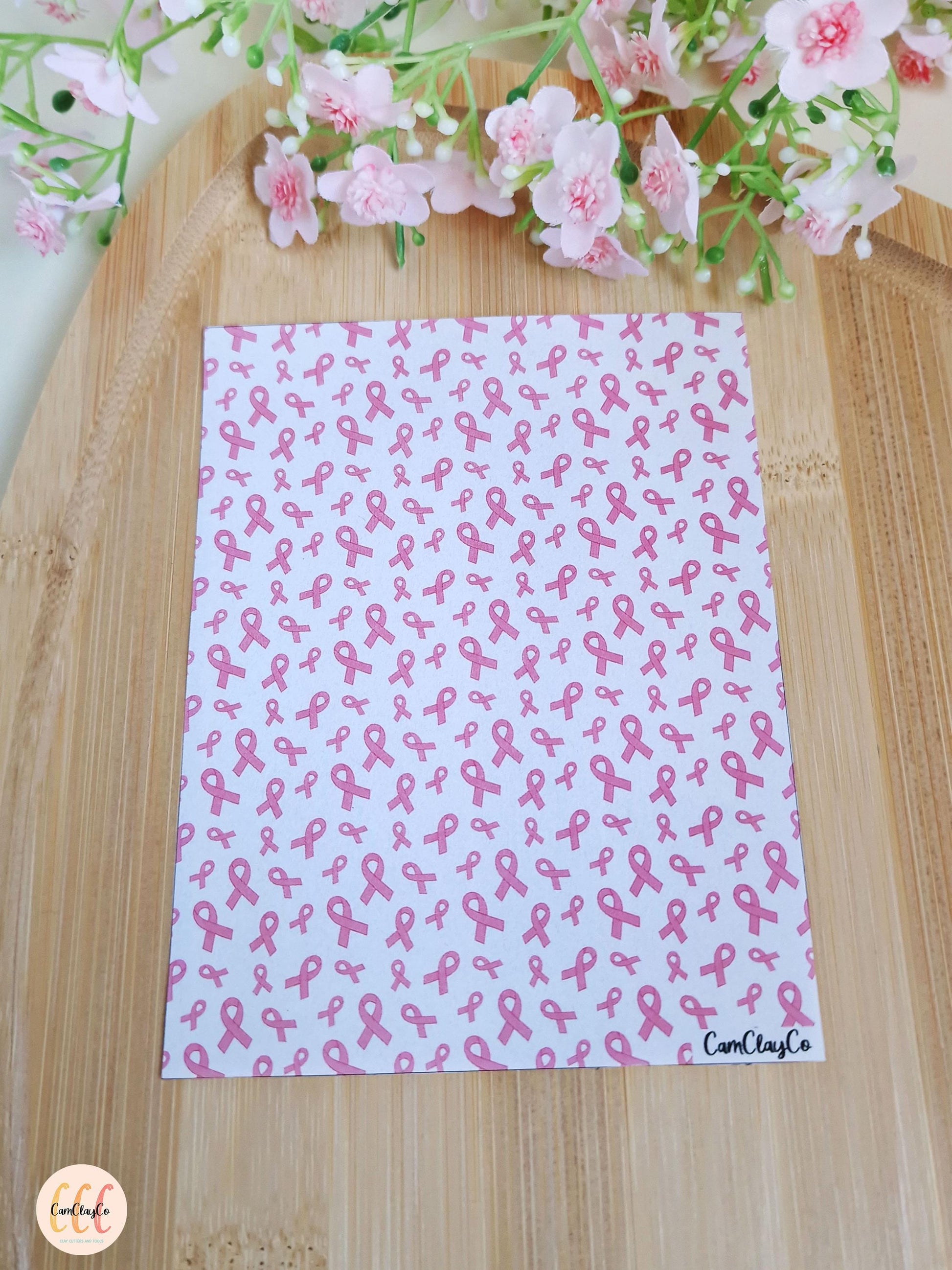 Feuille de transfert soluble à l'eau pour la fabrication de bijoux en argile polymère - Octobre rose 04