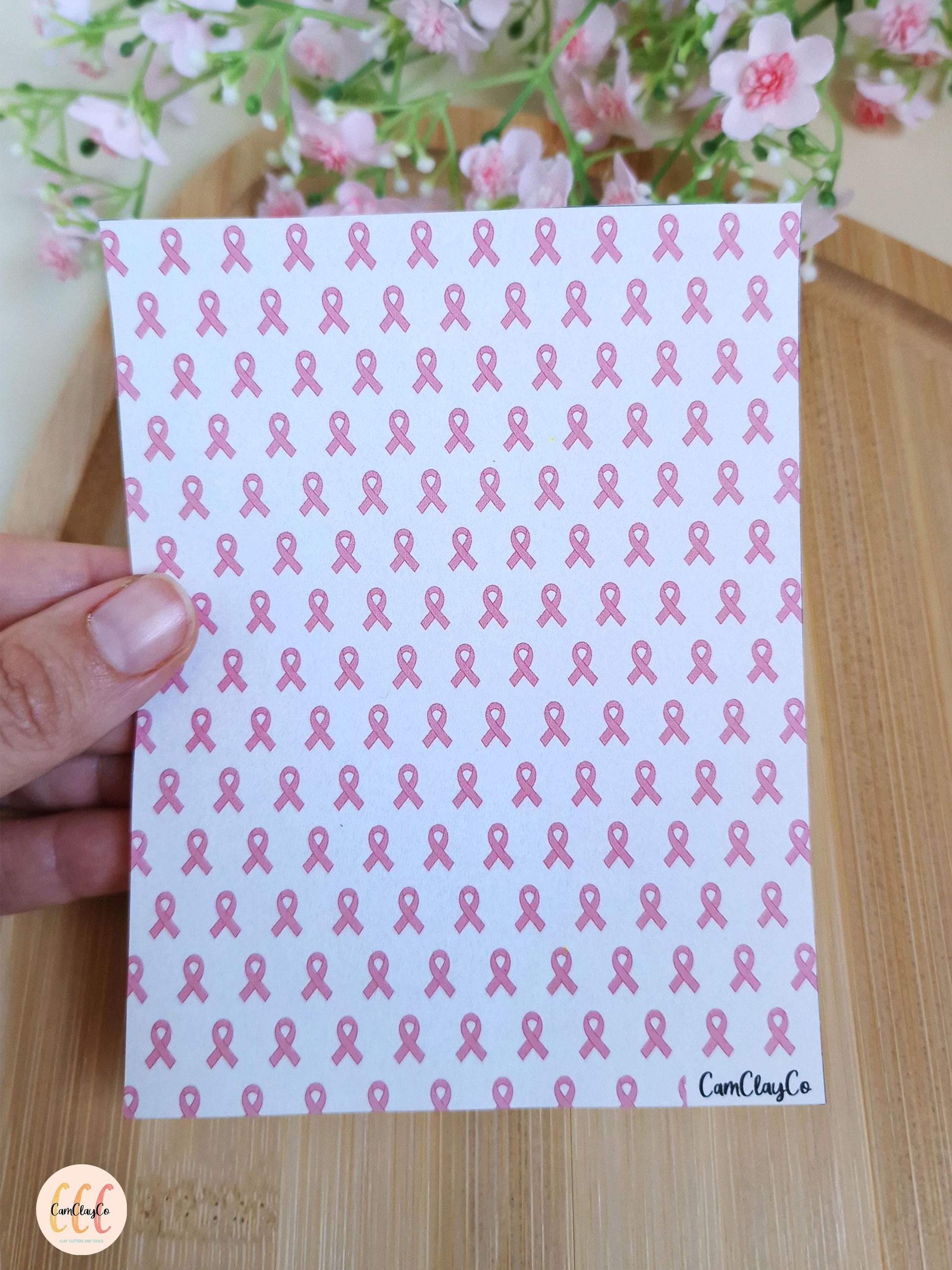 Feuille de transfert soluble à l'eau pour la fabrication de bijoux en argile polymère - Octobre rose 05