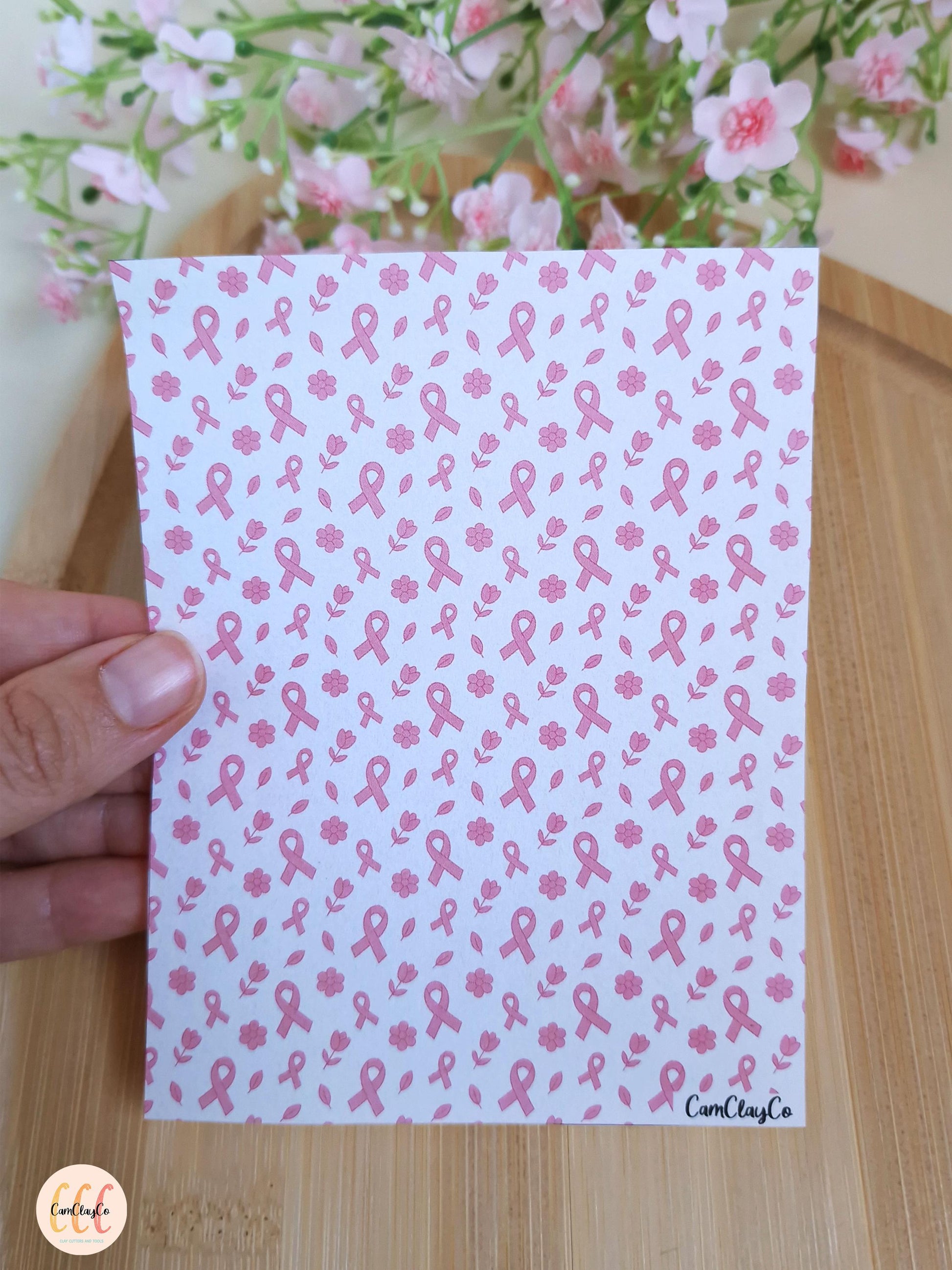 Feuille de transfert soluble à l'eau pour la fabrication de bijoux en argile polymère - Octobre rose 06