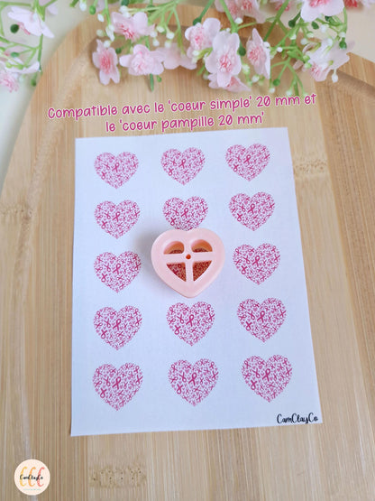 Feuille de transfert soluble à l'eau pour la fabrication de bijoux en argile polymère - Cœurs octobre rose 20 mm