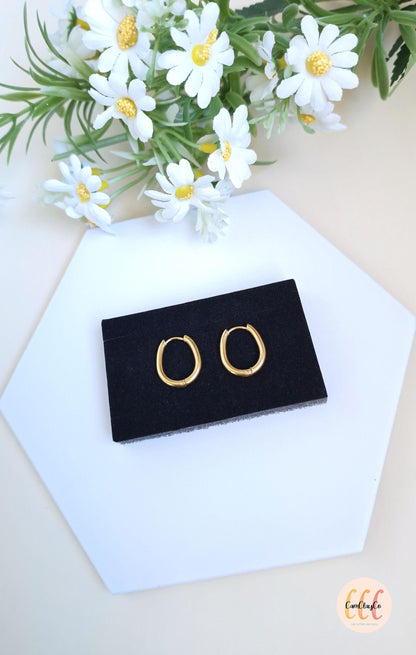 Boucles d'oreilles créoles ovales petits œufs en acier inoxydable pour la fabrication de bijoux, doré et argenté - 2 pièces