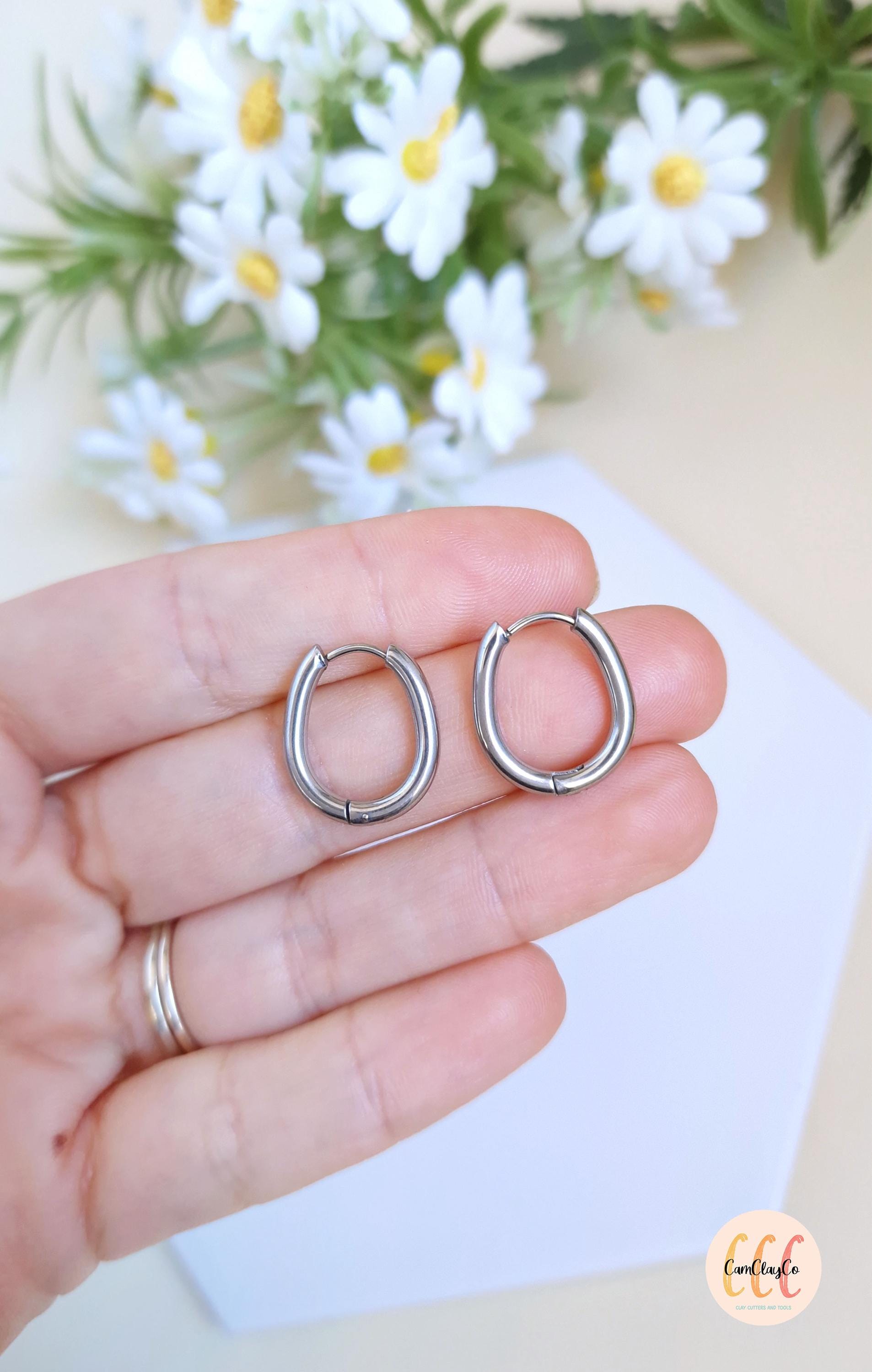 Boucles d'oreilles créoles ovales petits œufs en acier inoxydable pour la fabrication de bijoux, doré et argenté - 2 pièces