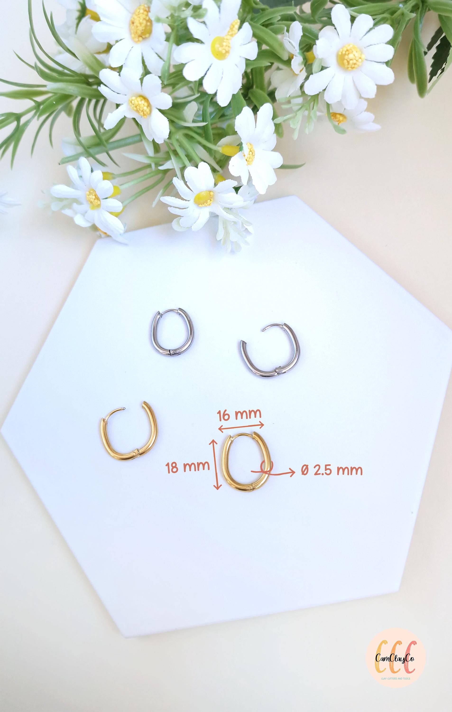 Boucles d'oreilles créoles ovales petits œufs en acier inoxydable pour la fabrication de bijoux, doré et argenté - 2 pièces