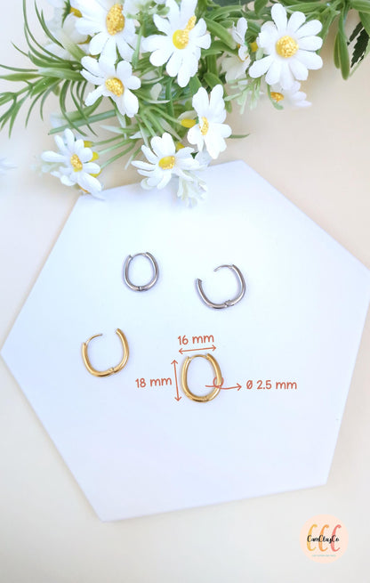 Boucles d'oreilles créoles ovales petits œufs en acier inoxydable pour la fabrication de bijoux, doré et argenté - 2 pièces