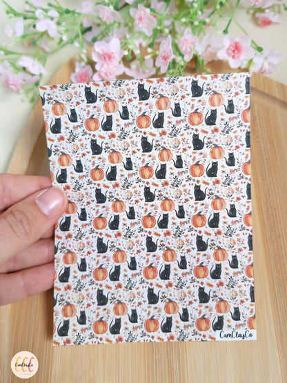 Feuille de transfert soluble à l'eau - Chats et citrouilles