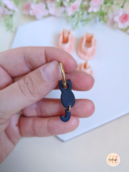 Emporte-pièce 3D en forme de chat avec queue pour la fabrication de bijoux en argile polymère, pampilles créoles interchangeables