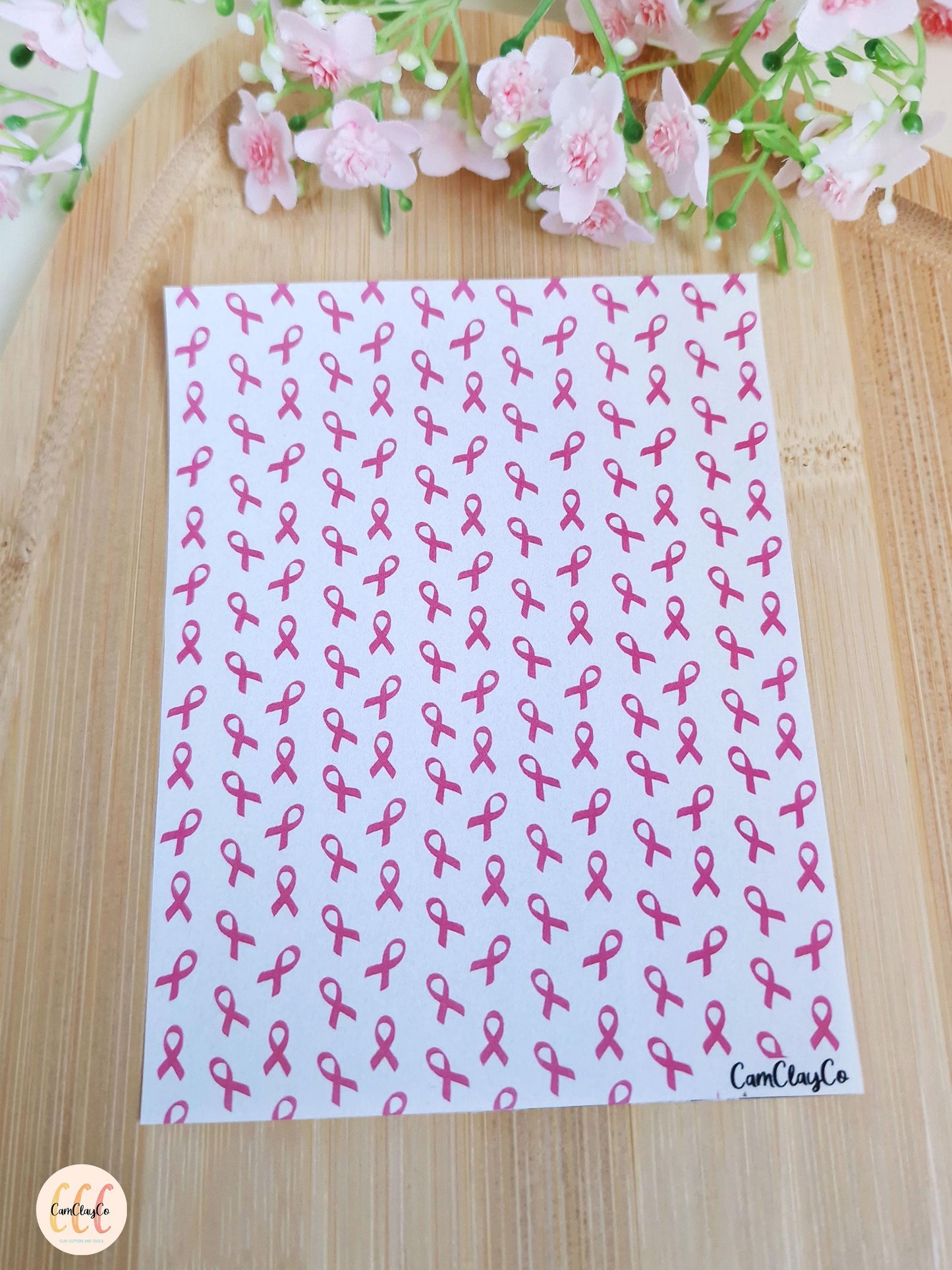 Feuille de transfert soluble à l'eau pour la fabrication de bijoux en argile polymère - Octobre rose 02