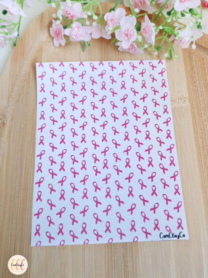 Feuille de transfert soluble à l'eau pour la fabrication de bijoux en argile polymère - Octobre rose 02