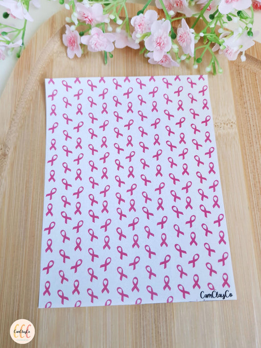 Feuille de transfert soluble à l'eau pour la fabrication de bijoux en argile polymère - Octobre rose 02