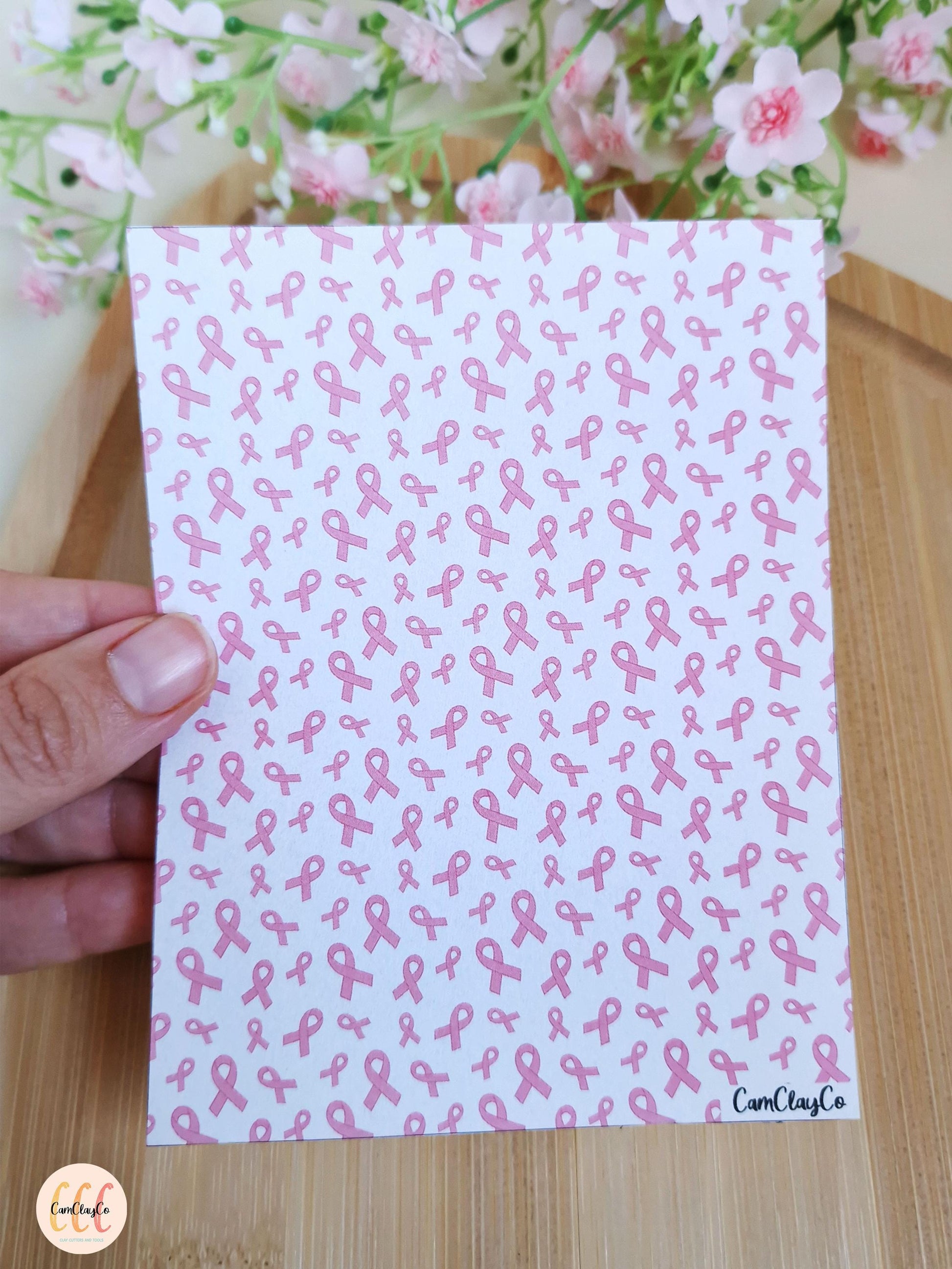 Feuille de transfert soluble à l'eau pour la fabrication de bijoux en argile polymère - Octobre rose 04