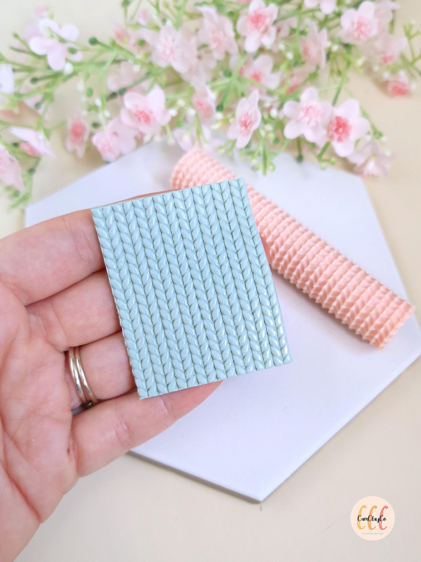 Rouleau texture 3D effet pull grosse maille pour la fabrication de bijoux en argile polymère