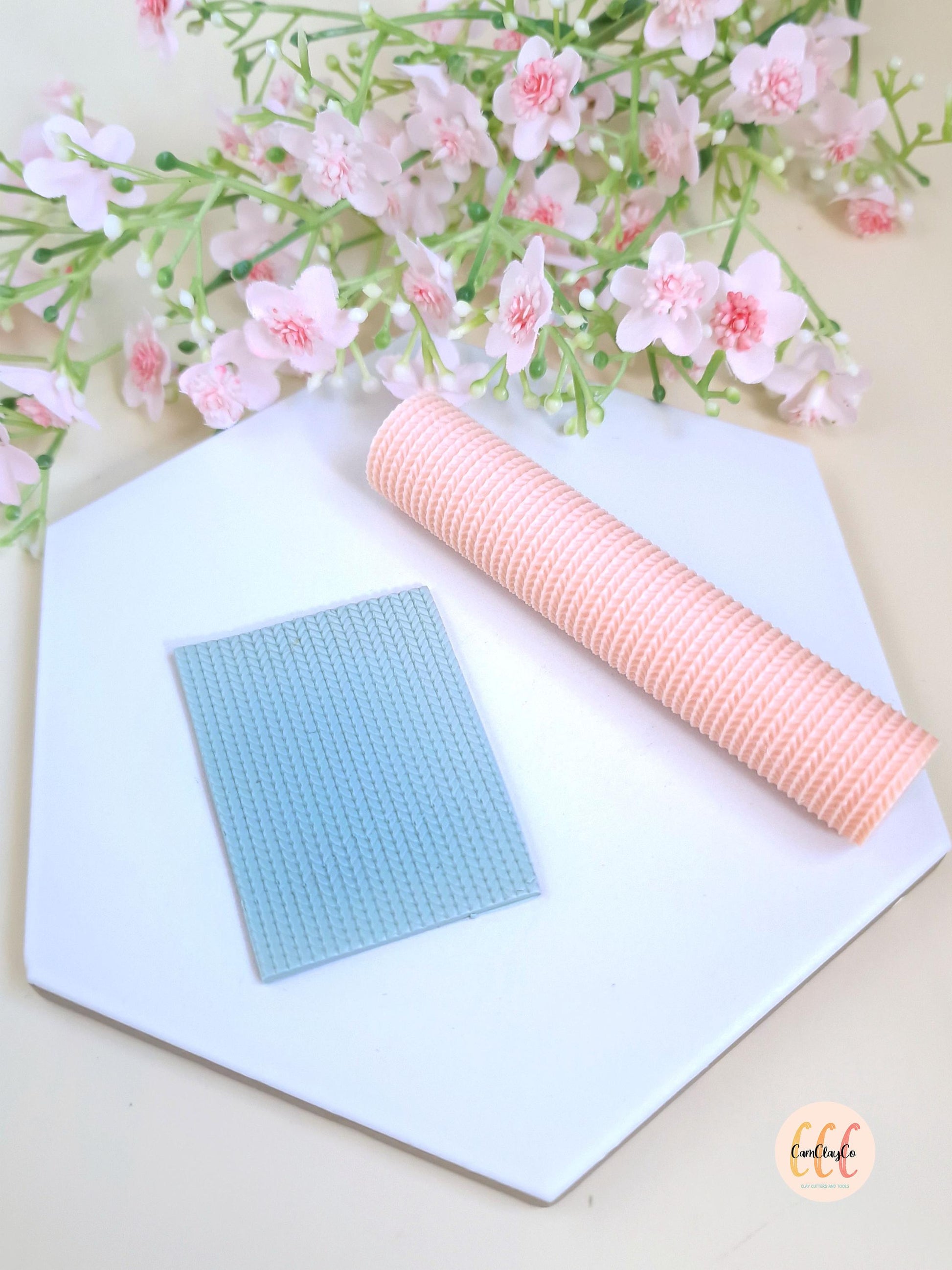 Rouleau texture 3D effet pull petite maille pour la fabrication de bijoux en argile polymère