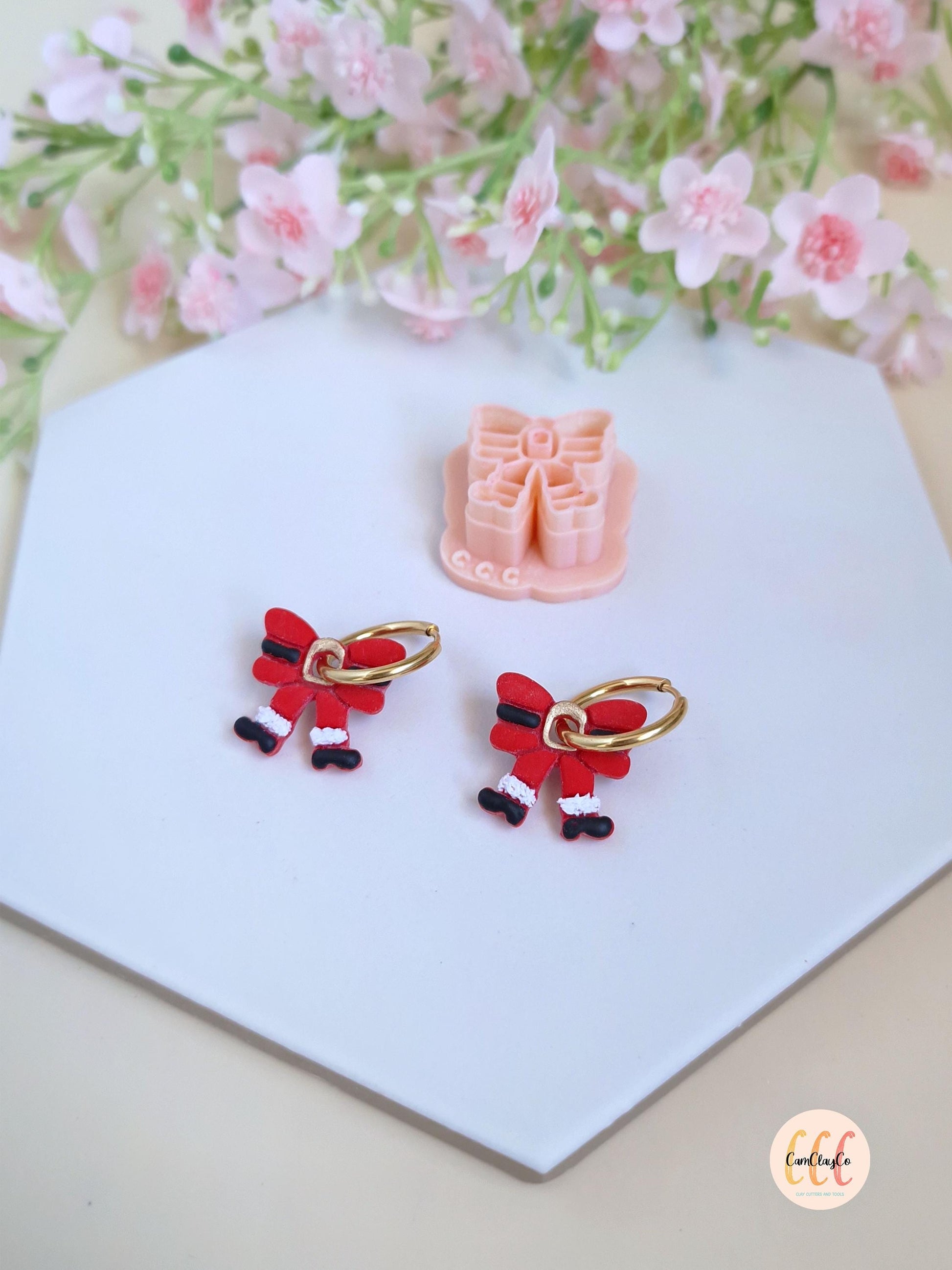 Emporte-pièces 3D en forme de nœuds de Père-Noël pour la fabrication de bijoux en argile polymère, créoles interchangeables, pampilles