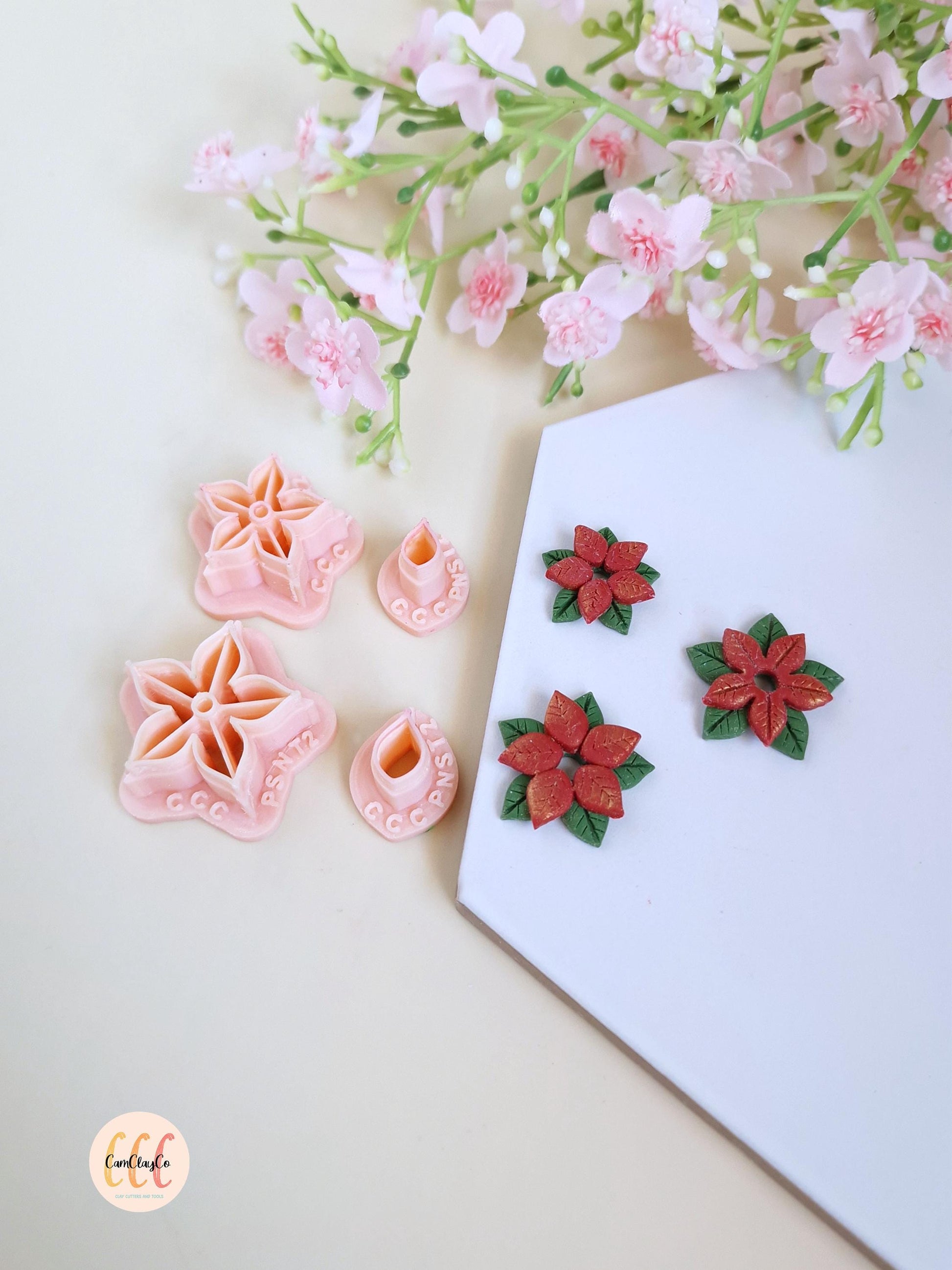 Emporte-pièces 3D Noël en forme de poinsettias pour la fabrication de bijoux en argile polymère, pampilles, créoles interchangeables