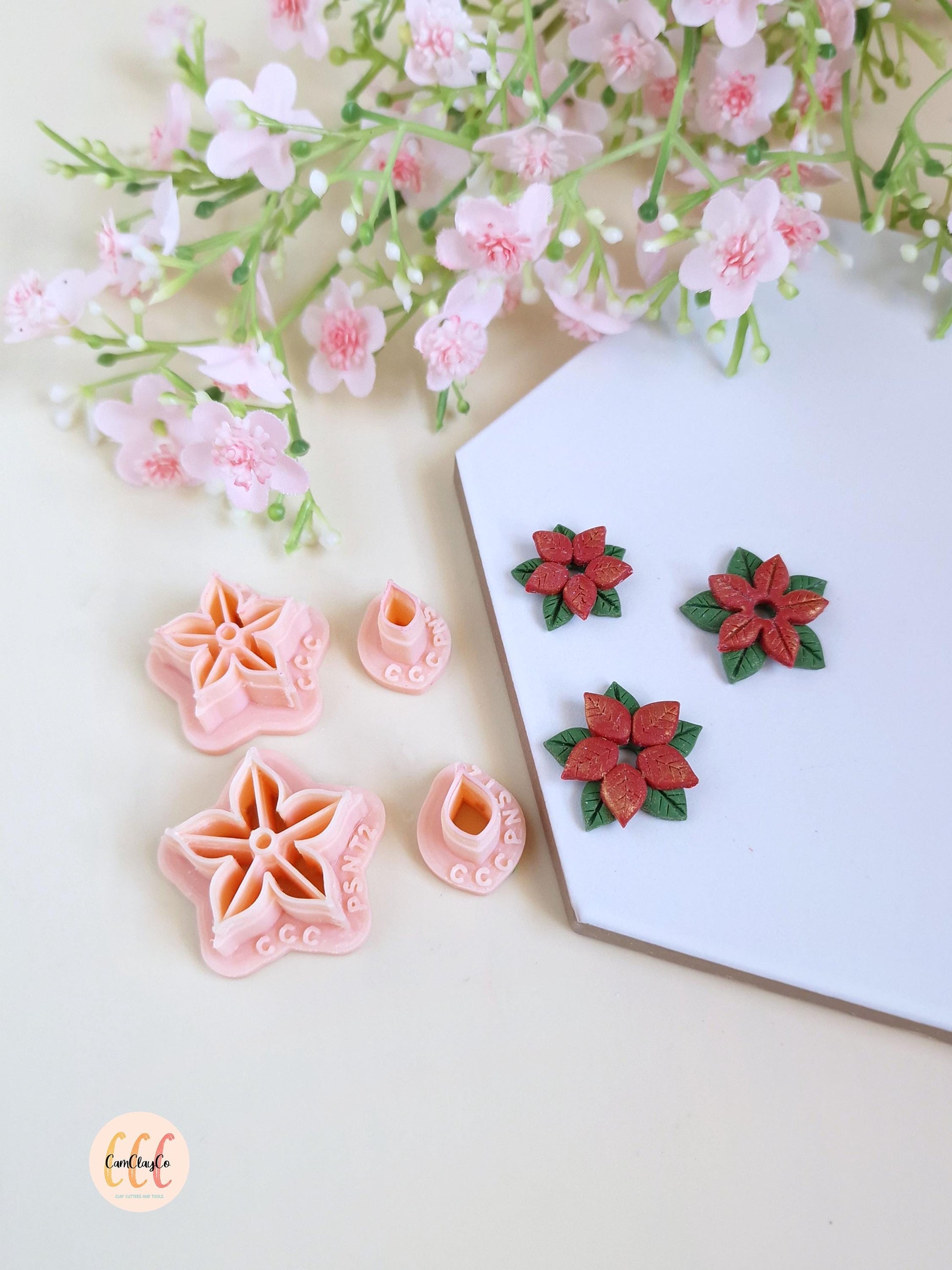 Emporte-pièces 3D Noël en forme de poinsettias pour la fabrication de bijoux en argile polymère, pampilles, créoles interchangeables