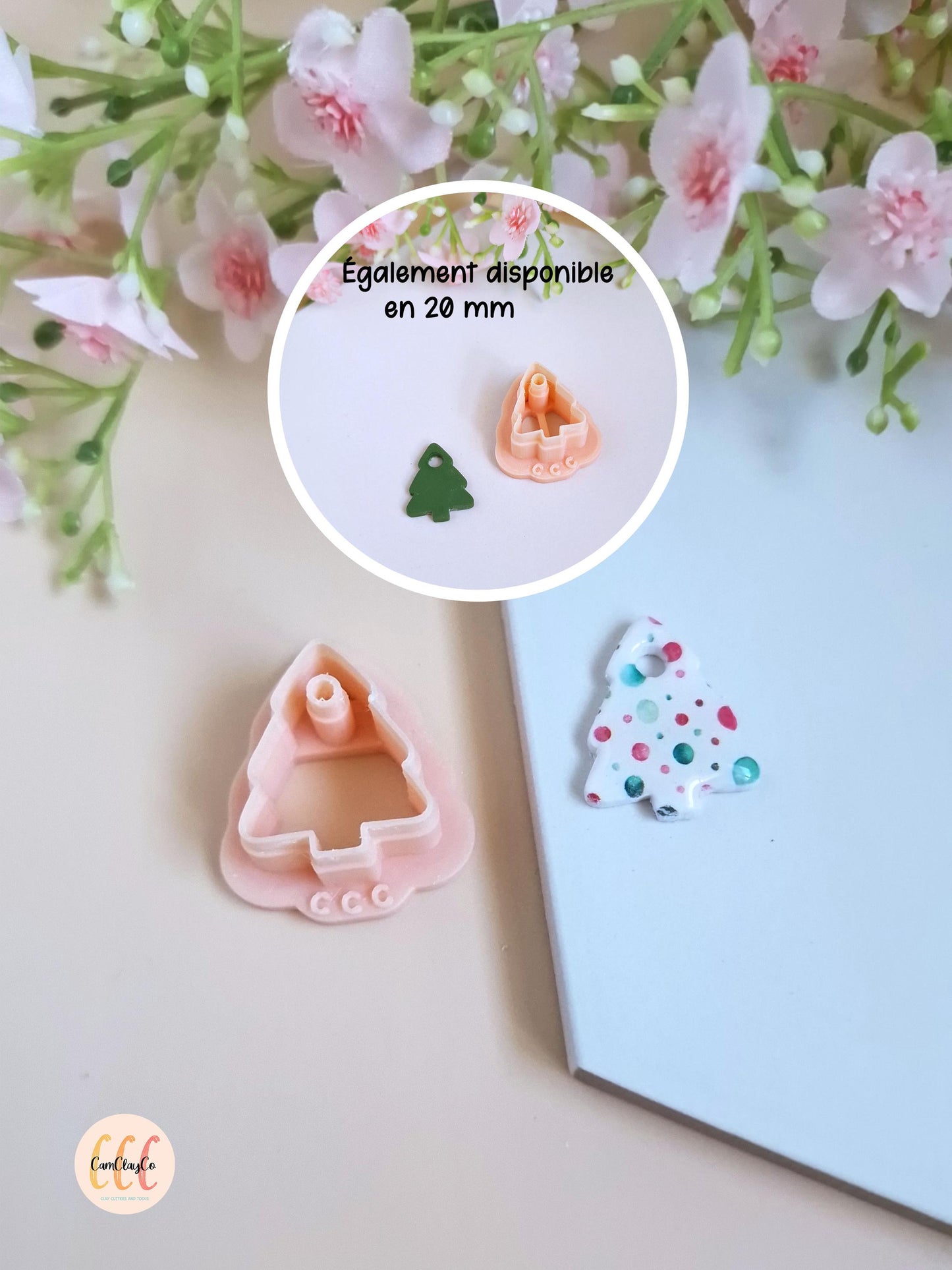 Emporte-pièce 3D sapin avec trou pour la fabrication de bijoux en argile polymère, créoles interchangeables, pampilles - Sapin pampille