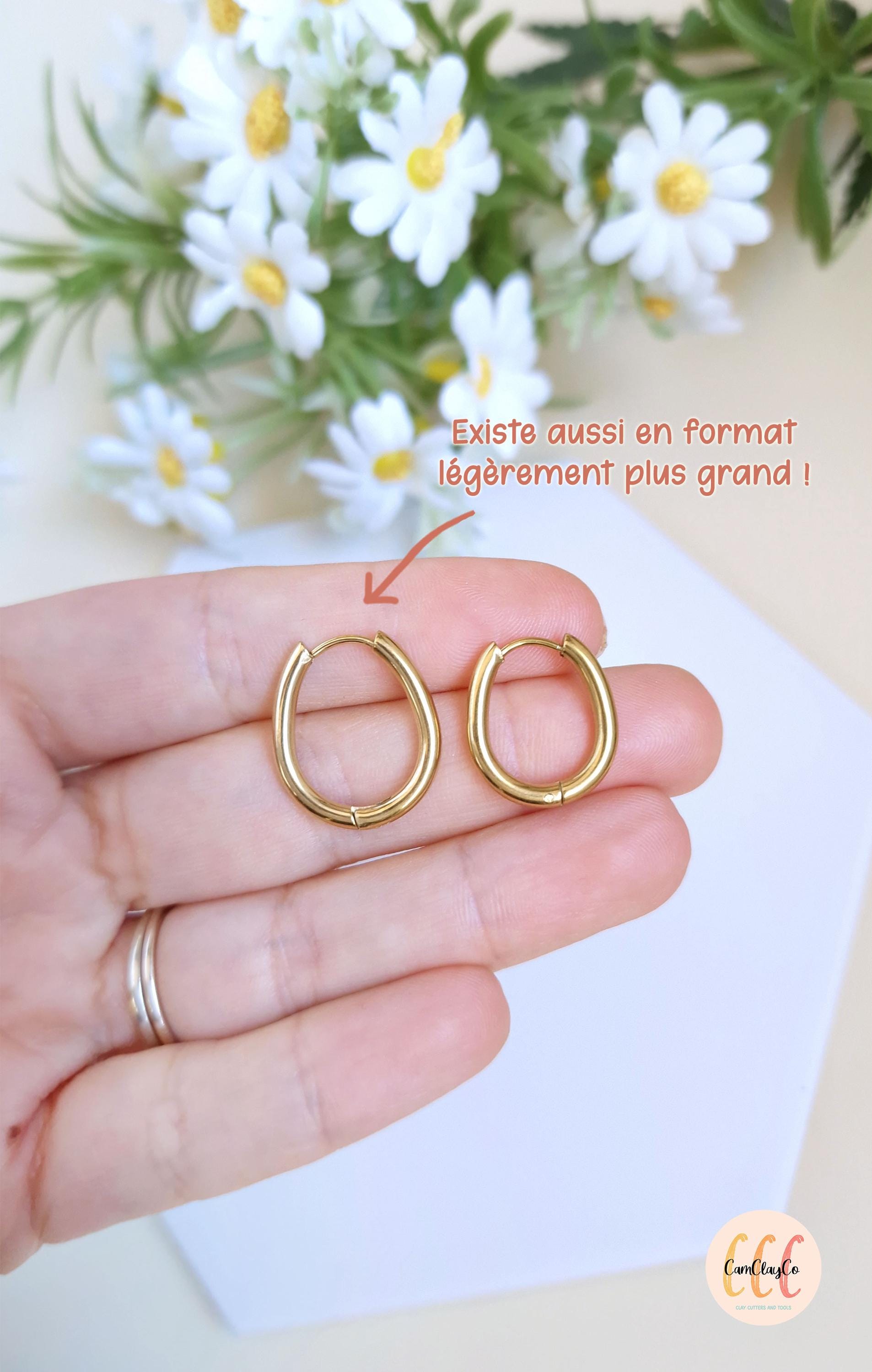 Boucles d'oreilles créoles ovales petits œufs en acier inoxydable pour la fabrication de bijoux, doré et argenté - 2 pièces