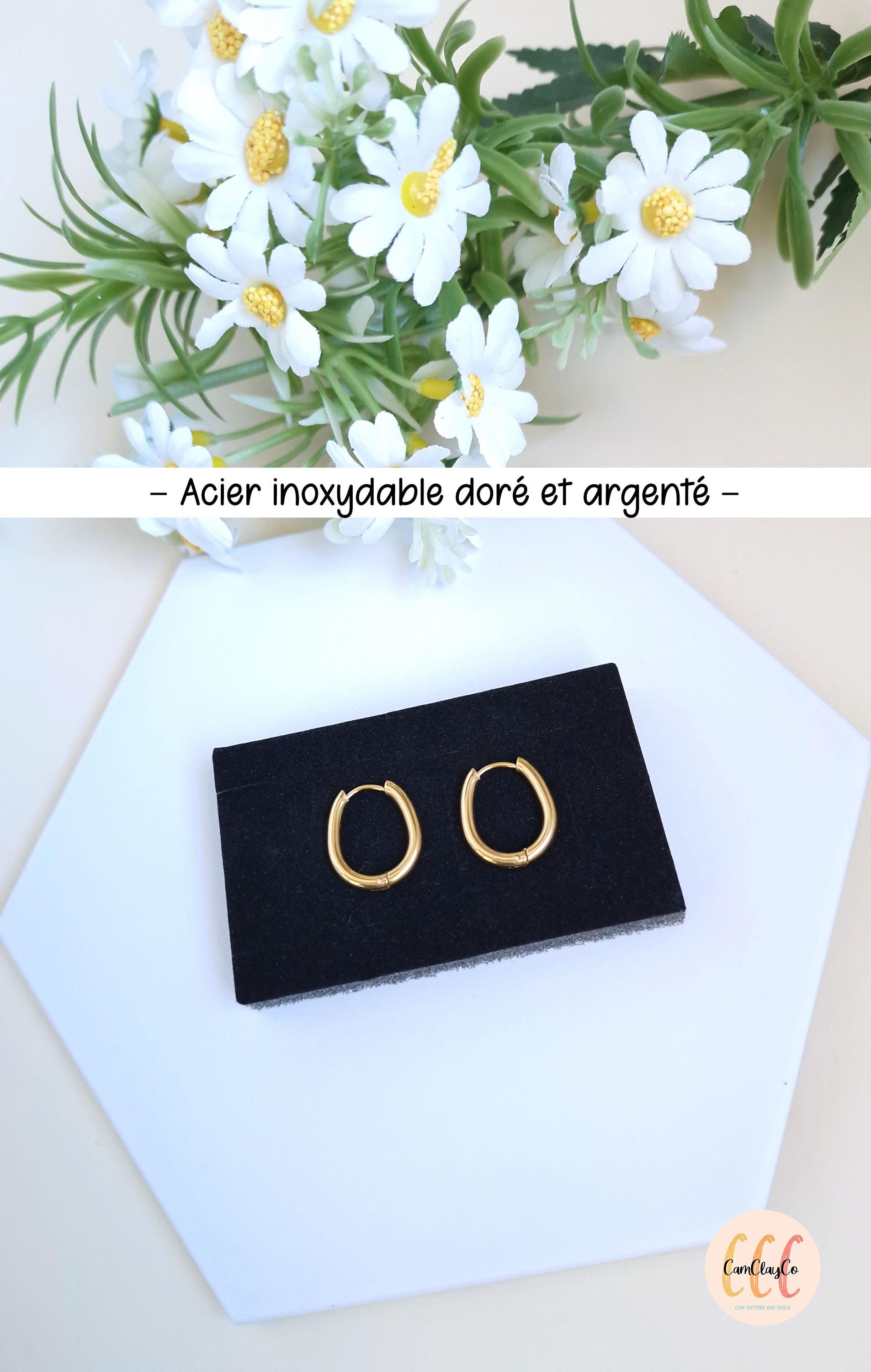 Boucles d'oreilles créoles ovales petits œufs en acier inoxydable pour la fabrication de bijoux, doré et argenté - 2 pièces