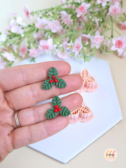 Emporte-pièces 3D en forme de feuilles de houx Noël pour la fabrication de bijoux en argile polymère, créoles interchangeables, pampilles